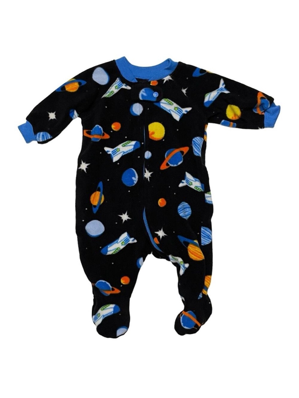 The Children’s Place Fuzzy Space Theme Fleece Zipper Footie Pajamas Size 0-3 M